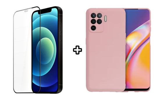 Set Husa Silicon plus Folie din silicon transparenta compatibila cu OPPO Reno5 Lite, roz pudra, protectie 360