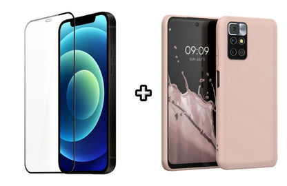 Set Husa Silicon plus Folie din silicon transparenta compatibila cu Xiaomi Redmi 10, roz pudra, protectie 360
