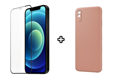 Set Husa Silicon plus Folie din silicon transparenta compatibila cu Xiaomi Redmi 9A, roz pudra, protectie 360