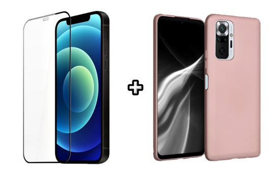 Set Husa Silicon plus Folie din silicon transparenta compatibila cu Xiaomi Redmi Note 10s, roz pudra, protectie 360