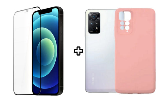 Set Husa Silicon plus Folie din silicon transparenta compatibila cu Xiaomi Redmi Note 11, roz pudra, protectie 360