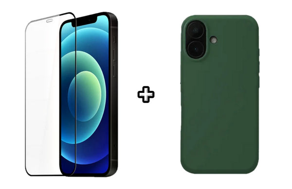 Set Husa Silicon plus Folie din silicon transparenta compatibila cu Apple iPhone 16 Plus, verde inchis, protectie 360