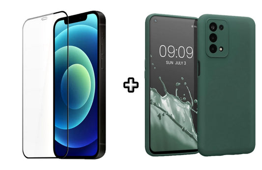 Set Husa Silicon plus Folie din silicon transparenta compatibila cu OPPO A52, verde inchis, protectie 360