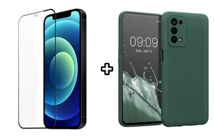 Set Husa Silicon plus Folie din silicon transparenta compatibila cu OPPO A72, verde inchis, protectie 360
