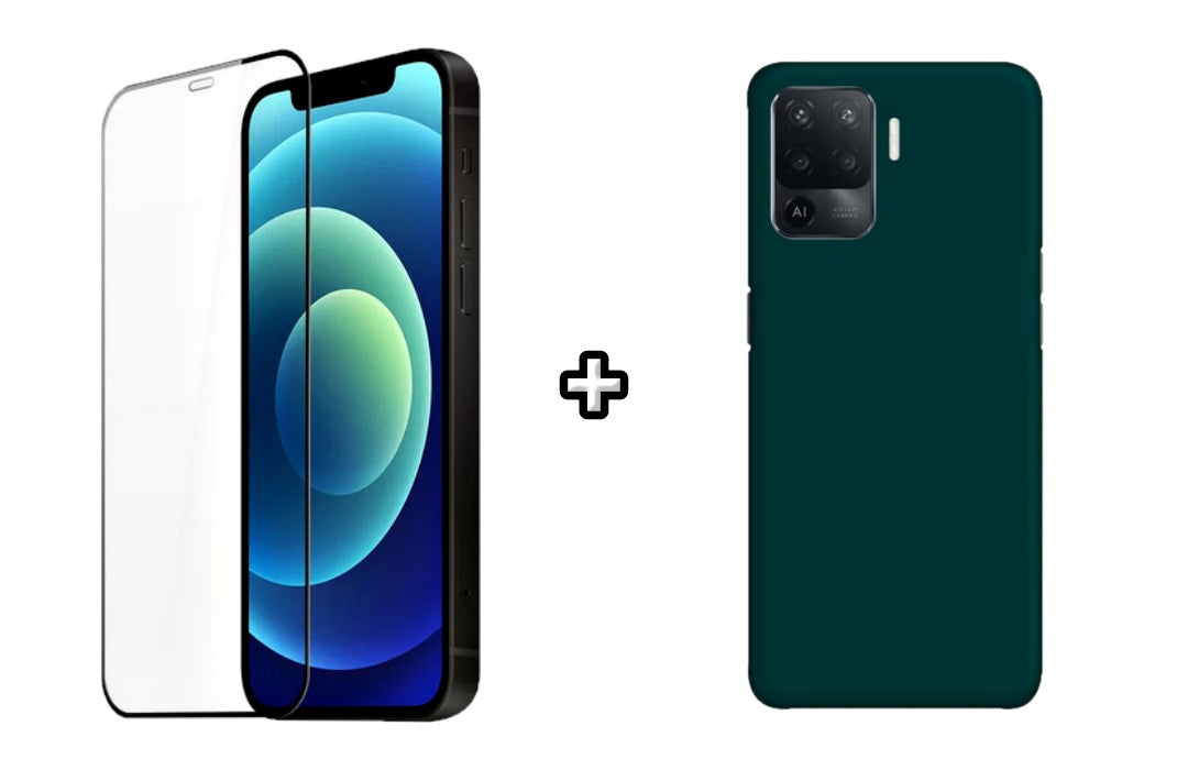 Set Husa Silicon plus Folie din silicon transparenta compatibila cu OPPO Reno5 Lite, verde inchis, protectie 360
