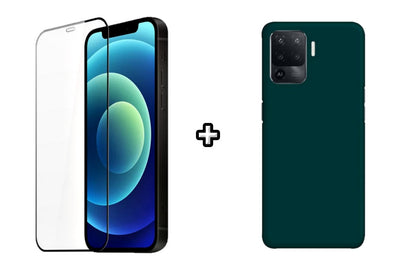Set Husa Silicon plus Folie din silicon transparenta compatibila cu OPPO Reno5 Lite, verde inchis, protectie 360