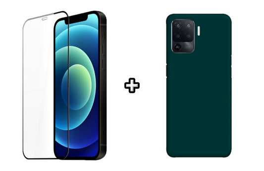 Set Husa Silicon plus Folie din silicon transparenta compatibila cu OPPO Reno5 Lite, verde inchis, protectie 360