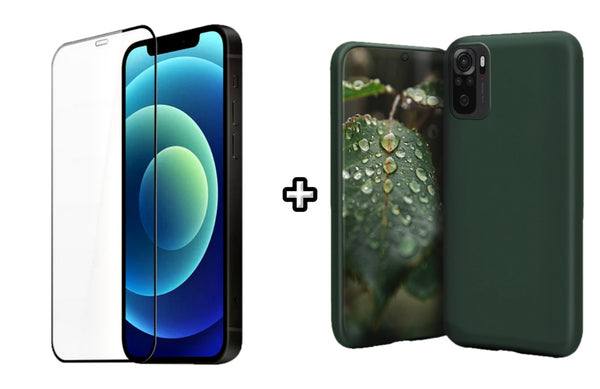 Set Husa Silicon plus Folie din silicon transparenta compatibila cu Xiaomi Redmi Note 10s, verde inchis, protectie 360