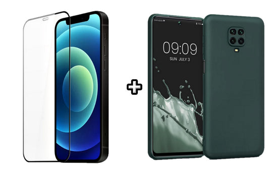Set Husa Silicon plus Folie din silicon transparenta compatibila cu Xiaomi Redmi Note 9s, verde inchis, protectie 360