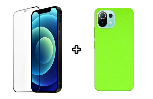 Set Husa Silicon plus Folie din silicon transparenta compatibila cu Xiaomi Mi 11 Lite, verde neon, protectie 360