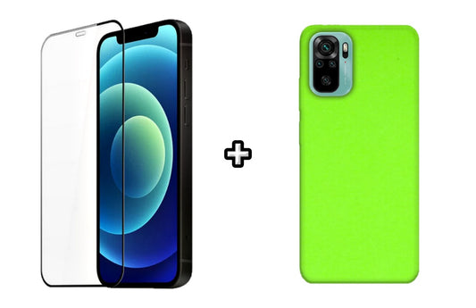 Set Husa Silicon plus Folie din silicon transparenta compatibila cu Xiaomi Redmi Note 10 Pro, verde neon, protectie 360