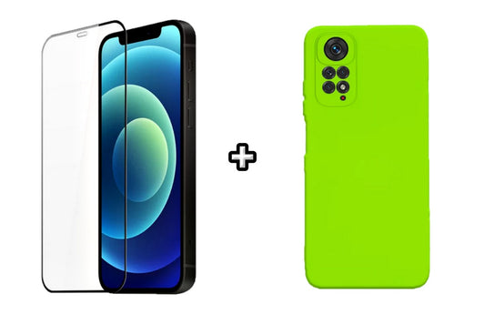 Set Husa Silicon plus Folie din silicon transparenta compatibila cu Xiaomi Redmi Note 11 Pro, verde neon, protectie 360