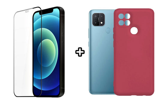 Set Husa Silicon plus Folie din silicon transparenta compatibila cu OPPO A15, visinie, protectie 360