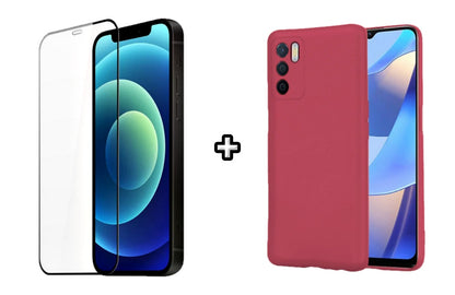 Set Husa Silicon plus Folie din silicon transparenta compatibila cu OPPO A16, visinie, protectie 360