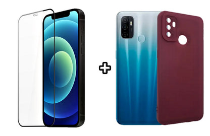Set Husa Silicon plus Folie din silicon transparenta compatibila cu OPPO A33 4G, visinie, protectie 360