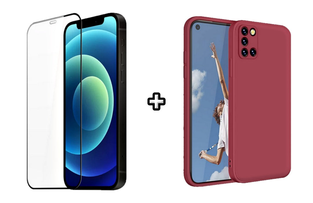 Set Husa Silicon plus Folie din silicon transparenta compatibila cu OPPO A52, visinie, protectie 360