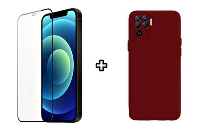 Set Husa Silicon plus Folie din silicon transparenta compatibila cu OPPO Reno5 Lite, visinie, protectie 360