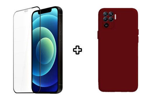Set Husa Silicon plus Folie din silicon transparenta compatibila cu OPPO Reno5 Lite, visinie, protectie 360