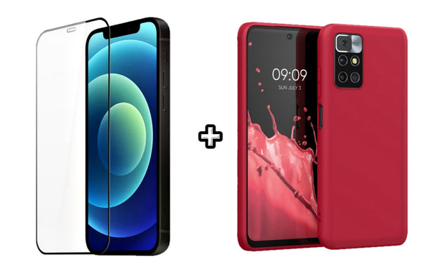 Set Husa Silicon plus Folie din silicon transparenta compatibila cu Xiaomi Redmi 10, visinie, protectie 360