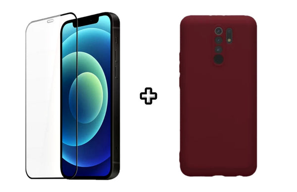 Set Husa Silicon plus Folie din silicon transparenta compatibila cu Xiaomi Redmi 9, visinie, protectie 360