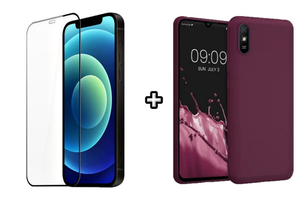 Set Husa Silicon plus Folie din silicon transparenta compatibila cu Xiaomi Redmi 9A, visinie, protectie 360