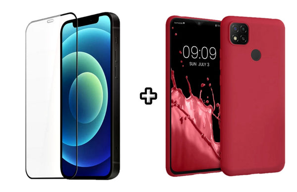 Set Husa Silicon plus Folie din silicon transparenta compatibila cu Xiaomi Redmi 9C, visinie, protectie 360