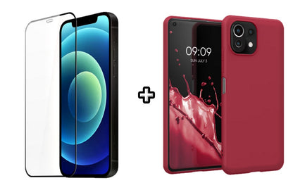 Set Husa Silicon plus Folie din silicon transparenta compatibila cu Xiaomi Mi 11 Lite, visinie, protectie 360
