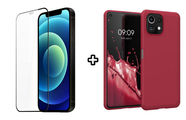 Set Husa Silicon plus Folie din silicon transparenta compatibila cu Xiaomi Mi 11 Lite, visinie, protectie 360