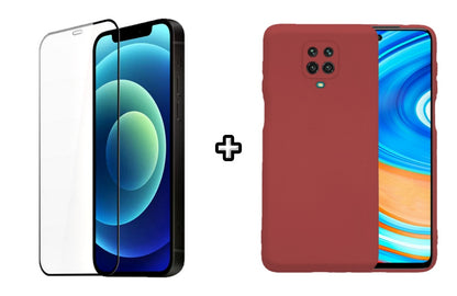 Set Husa Silicon plus Folie din silicon transparenta compatibila cu Xiaomi Redmi Note 9s, visinie, protectie 360